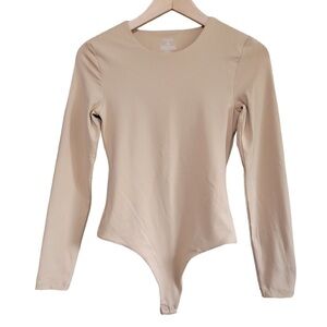 Nuuds Longsleeve Crewneck Bodysuit in Oatmeal Tan